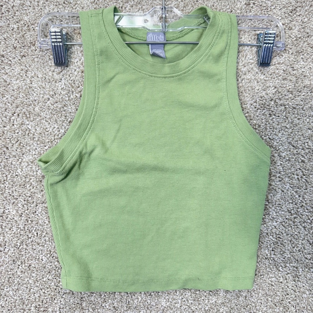 Tillys Tank Top Womens Medium Green Ribbed Knit Cropped EUC